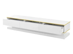 Outlet Suporte para TV - Suporte para TV com 3 gavetas e acabamento dourado - Corrediças inferiores suaves e silenciosas Branco