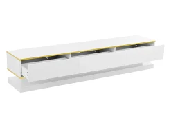 Outlet Suporte para TV - Suporte para TV com 3 gavetas e acabamento dourado - Corrediças inferiores suaves e silenciosas Branco