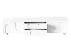 Móvel De Tv* Suporte para TV - Suporte para TV com 2 gavetas e 2 portas - Pés redondos em madeira maciça Branco