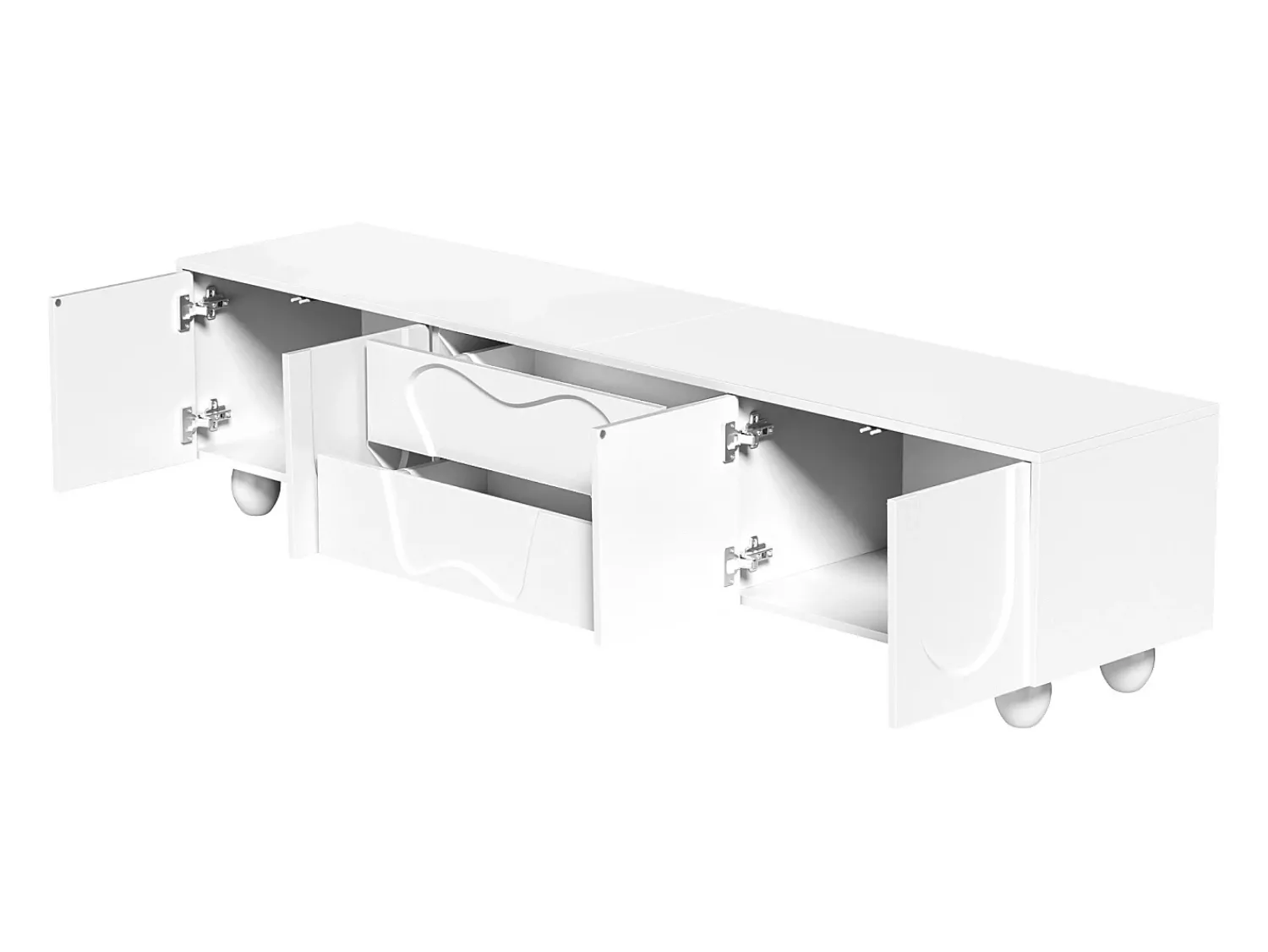 Móvel De Tv* Suporte para TV - Suporte para TV com 2 gavetas e 2 portas - Pés redondos em madeira maciça Branco