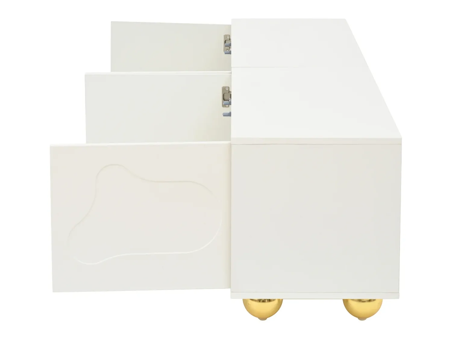 Móvel De Tv* Suporte para TV - Suporte para TV com 4 portas e 5 pés de apoio esféricos - Portas em formato de nuvem Branco