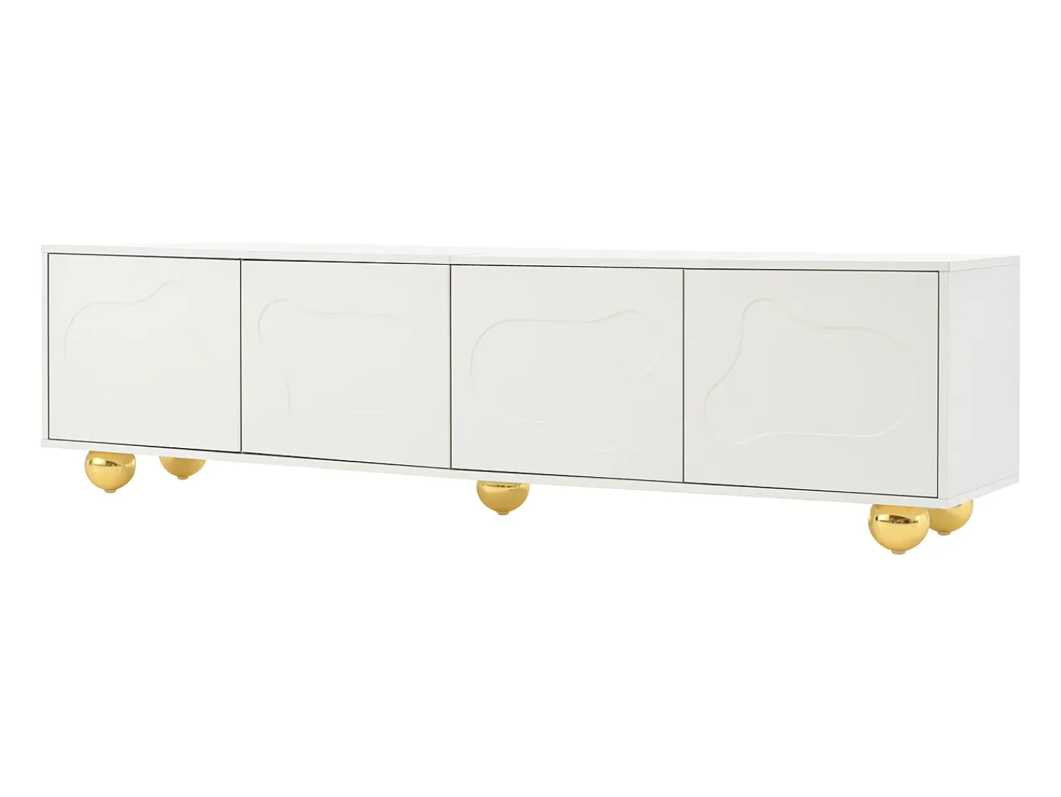 Móvel De Tv* Suporte para TV - Suporte para TV com 4 portas e 5 pés de apoio esféricos - Portas em formato de nuvem Branco