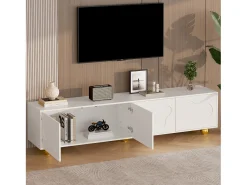 Móvel De Tv* Suporte para TV - Suporte para TV com 4 portas e 5 pés de apoio esféricos - Portas em formato de nuvem Branco