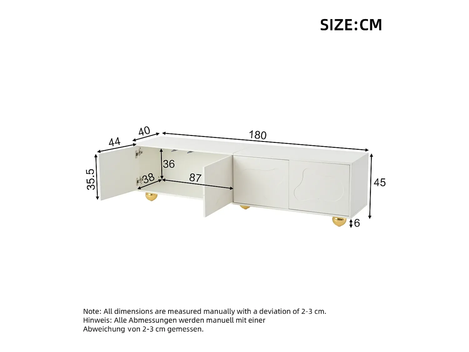 Móvel De Tv* Suporte para TV - Suporte para TV com 4 portas e 5 pés de apoio esféricos - Portas em formato de nuvem Branco