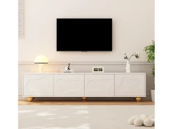 Móvel De Tv* Suporte para TV - Suporte para TV com 4 portas e 5 pés de apoio esféricos - Portas em formato de nuvem Branco