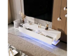 Suporte para TV - Suporte para TV para sala de estar com iluminação LED ajustável - 2 gavetas e espaço aberto para arrumação^ Móvel De Tv