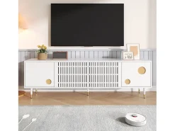 Suporte para TV - Suporte para TV com 4 portas com estrutura em treliça - detalhes dourados e pés ajustáveis^ Móvel De Tv