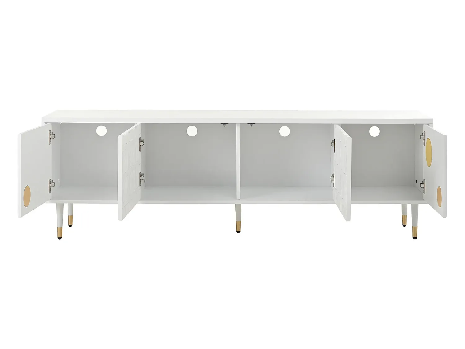 Suporte para TV - Suporte para TV com 4 portas com estrutura em treliça - detalhes dourados e pés ajustáveis^ Móvel De Tv