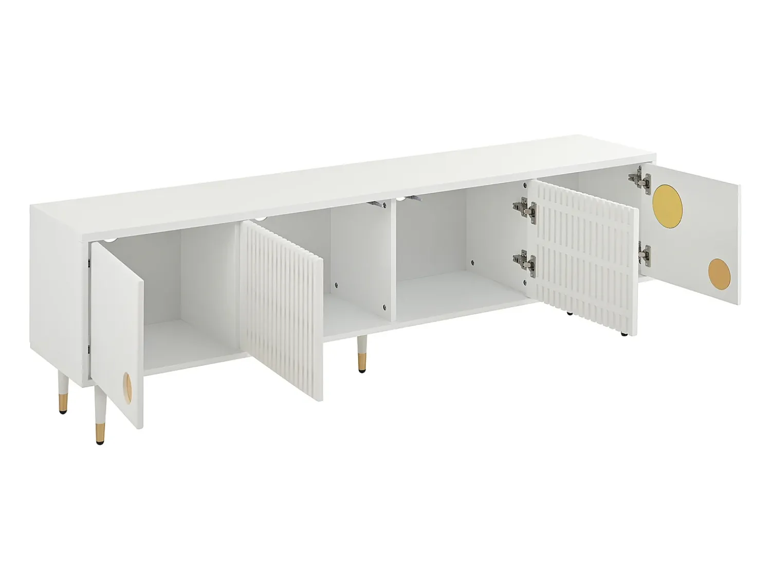 Suporte para TV - Suporte para TV com 4 portas com estrutura em treliça - detalhes dourados e pés ajustáveis^ Móvel De Tv