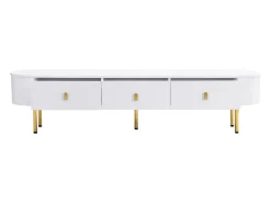 Móvel De Tv* Suporte para TV - Suporte para TV para sala com 3 gavetas - Puxadores e pés dourados Branco