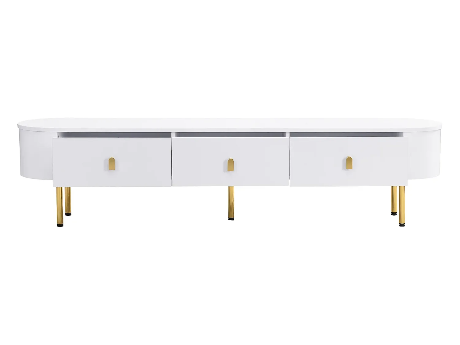 Móvel De Tv* Suporte para TV - Suporte para TV para sala com 3 gavetas - Puxadores e pés dourados Branco