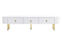 Móvel De Tv* Suporte para TV - Suporte para TV para sala com 3 gavetas - Puxadores e pés dourados Branco