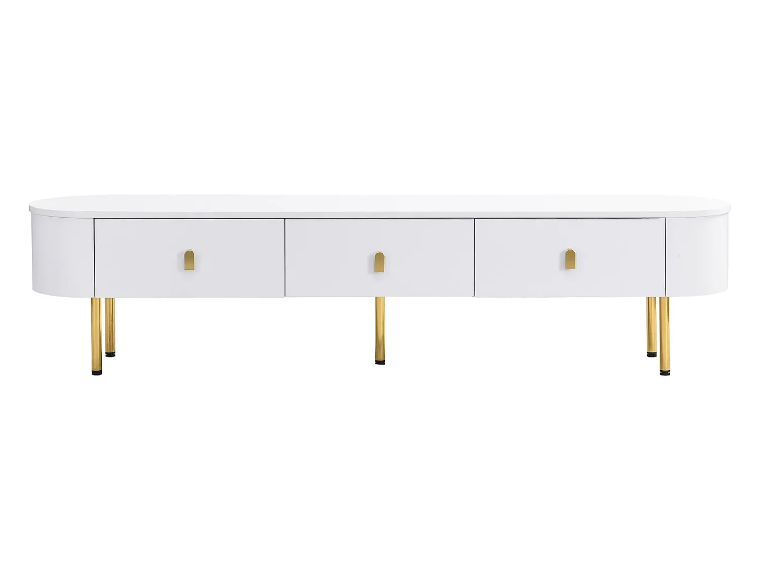Móvel De Tv* Suporte para TV - Suporte para TV para sala com 3 gavetas - Puxadores e pés dourados Branco
