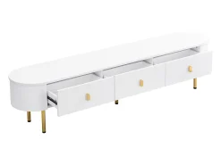 Móvel De Tv* Suporte para TV - Suporte para TV para sala com 3 gavetas - Puxadores e pés dourados Branco