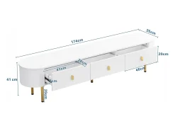 Móvel De Tv* Suporte para TV - Suporte para TV para sala com 3 gavetas - Puxadores e pés dourados Branco