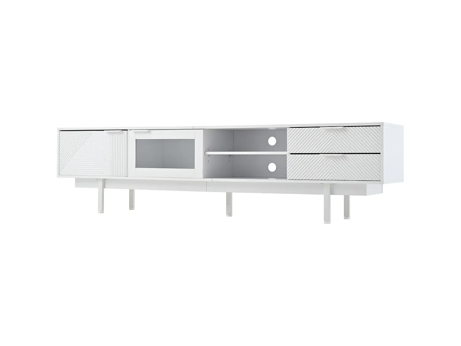 Móvel De Tv| Suporte para TV - Suporte para TV com 2 Portas e 2 Gavetas - Armário Aberto - para Sala de Estar Branco