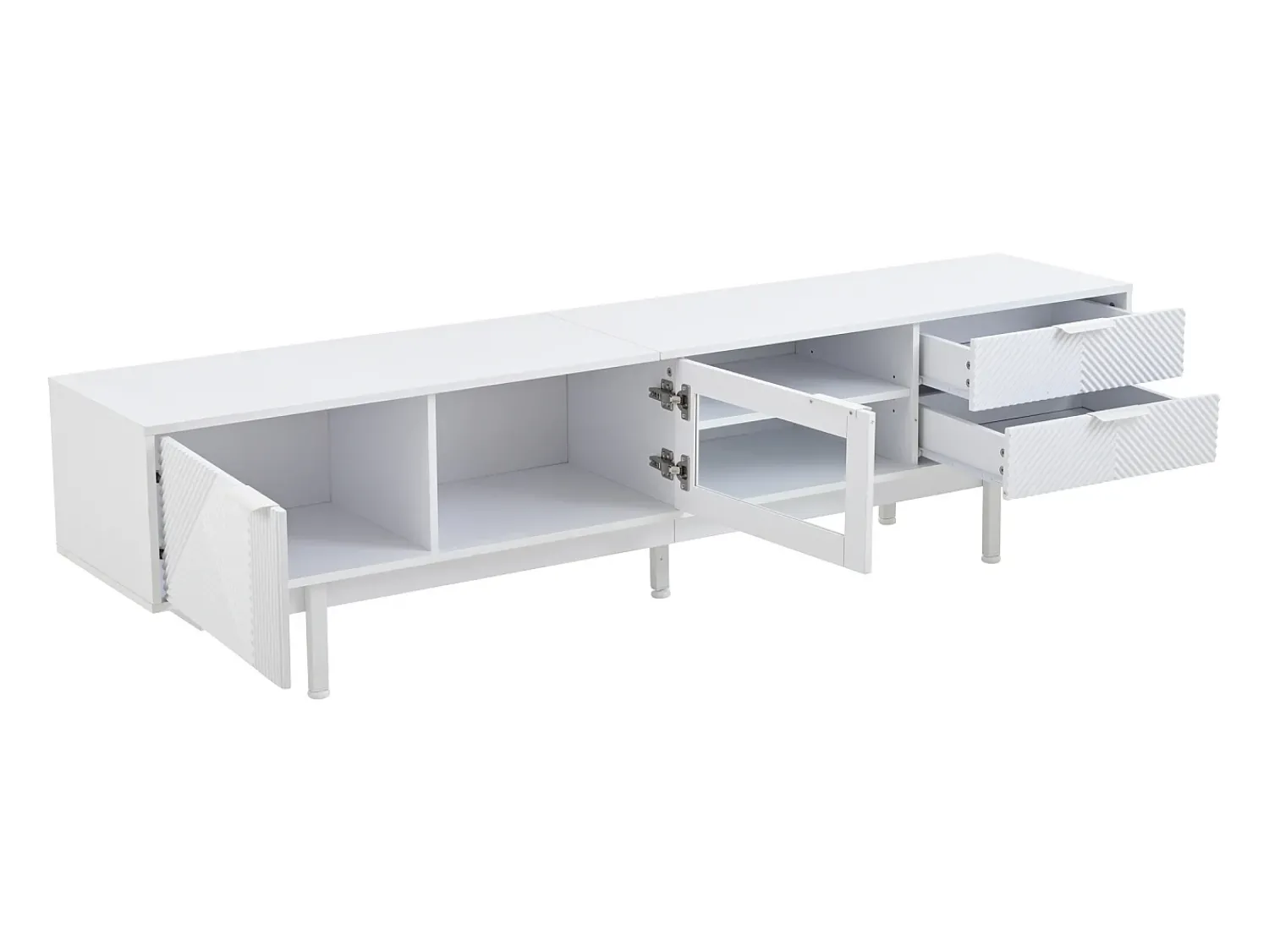 Móvel De Tv| Suporte para TV - Suporte para TV com 2 Portas e 2 Gavetas - Armário Aberto - para Sala de Estar Branco