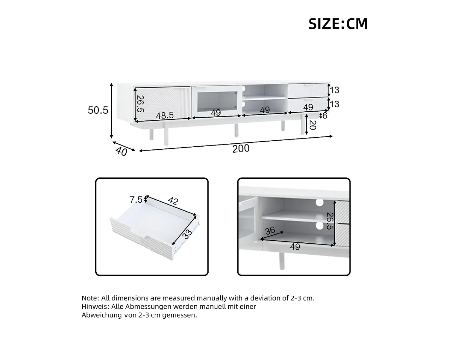 Móvel De Tv| Suporte para TV - Suporte para TV com 2 Portas e 2 Gavetas - Armário Aberto - para Sala de Estar Branco