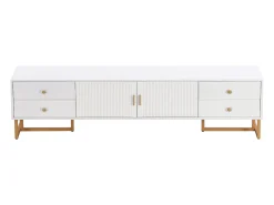 Suporte para TV - Suporte para TV para sala de estar com 2 portas texturadas e 4 gavetas - puxadores e pés dourados^ Móvel De Tv