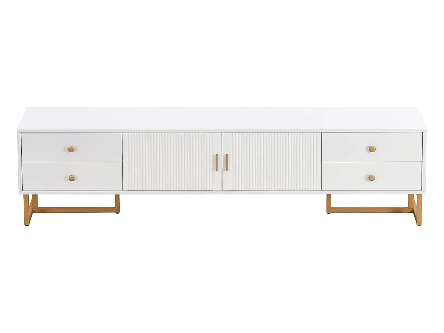 Suporte para TV - Suporte para TV para sala de estar com 2 portas texturadas e 4 gavetas - puxadores e pés dourados^ Móvel De Tv