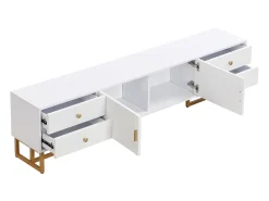 Suporte para TV - Suporte para TV para sala de estar com 2 portas texturadas e 4 gavetas - puxadores e pés dourados^ Móvel De Tv