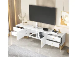 Suporte para TV - Suporte para TV para sala de estar com 2 portas texturadas e 4 gavetas - puxadores e pés dourados^ Móvel De Tv