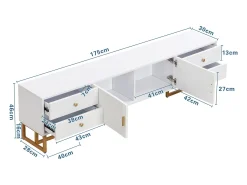 Suporte para TV - Suporte para TV para sala de estar com 2 portas texturadas e 4 gavetas - puxadores e pés dourados^ Móvel De Tv
