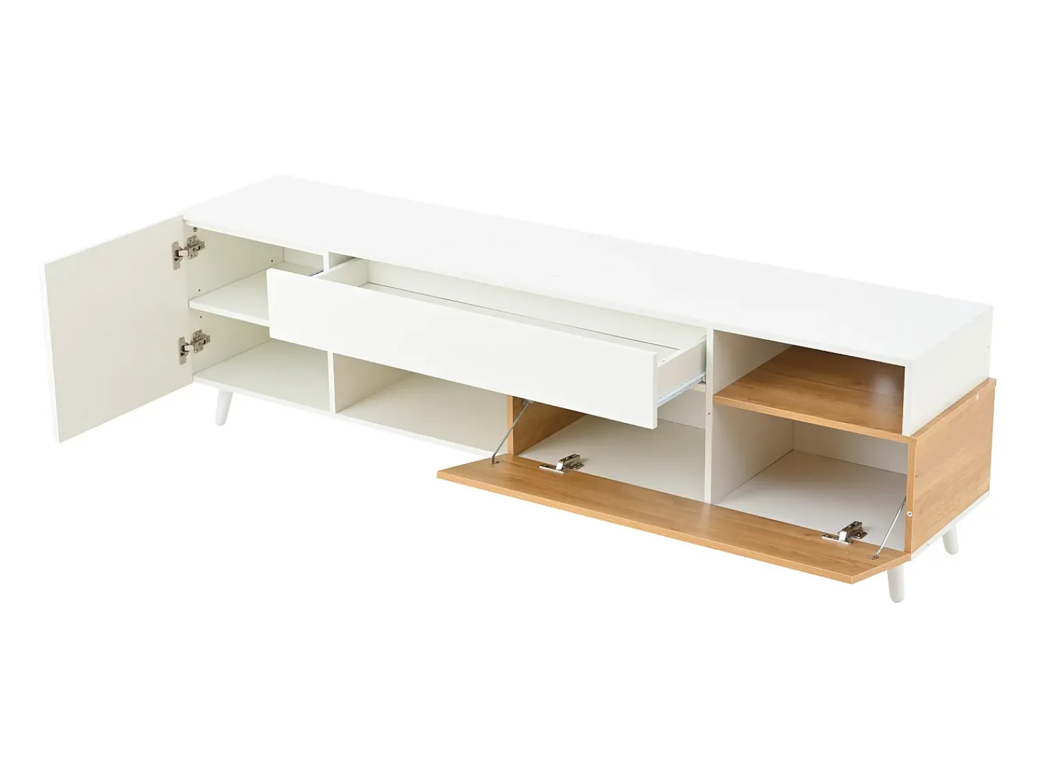 Suporte para TV brilhante - Suporte para TV com 2 portas e 1 gaveta - 2 espaços de arrumação semi-abertos Branco