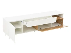 Suporte para TV brilhante - Suporte para TV com 2 portas e 1 gaveta - 2 espaços de arrumação semi-abertos Branco