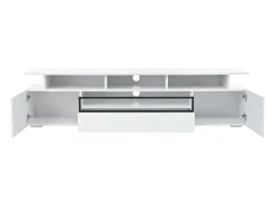 Móvel De Tv* Suporte para TV brilhante - Suporte para TV com 2 portas e 1 gaveta - Iluminação LED e espaço de arrumação aberto Branco