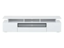 Móvel De Tv* Suporte para TV brilhante - Suporte para TV com 2 portas e 1 gaveta - Iluminação LED e espaço de arrumação aberto Branco