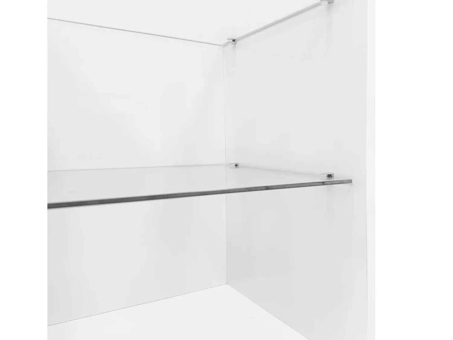 Outlet Suporte para TV Brilhante - Suporte para TV com 2 portas e 3 compartimentos de arrumação abertos - prateleiras em vidro Branco