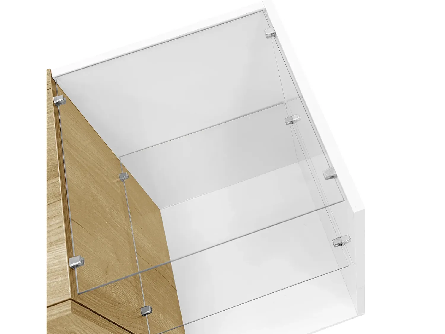 Outlet Suporte para TV Brilhante - Suporte para TV com 2 portas e 3 compartimentos de arrumação abertos - prateleiras em vidro Branco