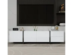 Móvel De Tv| Suporte para TV brilhante - Suporte para TV com 1 gaveta e 4 portas - com iluminação LED - para sala de estar Branco