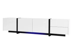 Móvel De Tv| Suporte para TV brilhante - Suporte para TV com 1 gaveta e 4 portas - com iluminação LED - para sala de estar Branco