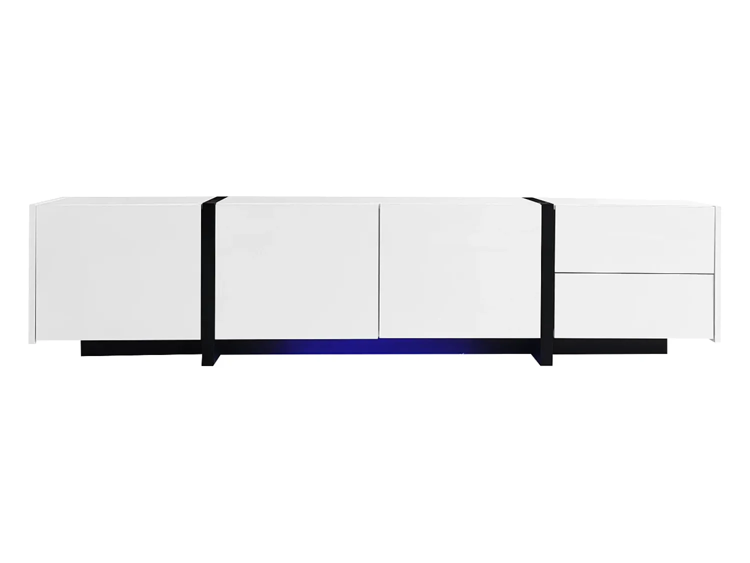 Móvel De Tv| Suporte para TV brilhante - Suporte para TV com 1 gaveta e 4 portas - com iluminação LED - para sala de estar Branco
