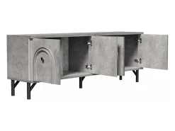 Móvel De Tv* Suporte para TV com 4 portas arqueadas - Suporte para TV moderno - Pernas pretas - para sala de estar e escritório Cinzento