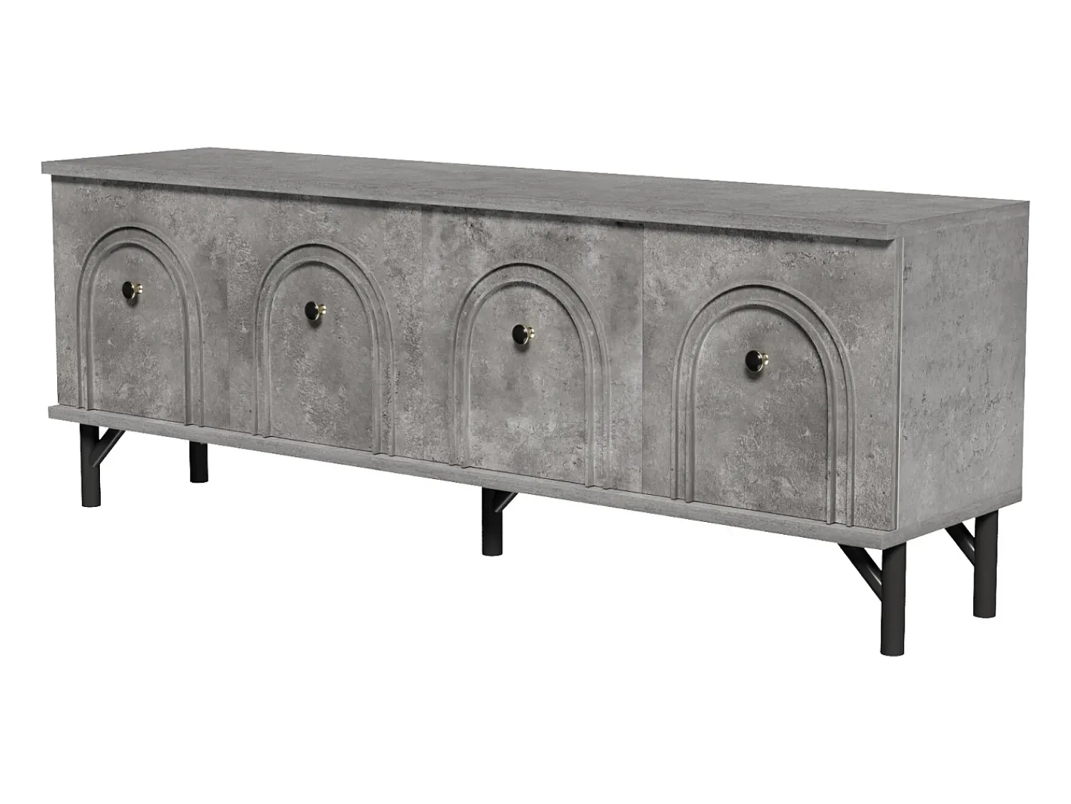Móvel De Tv* Suporte para TV com 4 portas arqueadas - Suporte para TV moderno - Pernas pretas - para sala de estar e escritório Cinzento