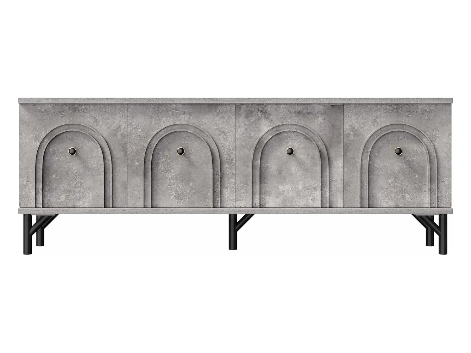 Móvel De Tv* Suporte para TV com 4 portas arqueadas - Suporte para TV moderno - Pernas pretas - para sala de estar e escritório Cinzento