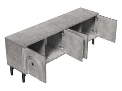 Móvel De Tv* Suporte para TV com 4 portas arqueadas - Suporte para TV moderno - Pernas pretas - para sala de estar e escritório Cinzento