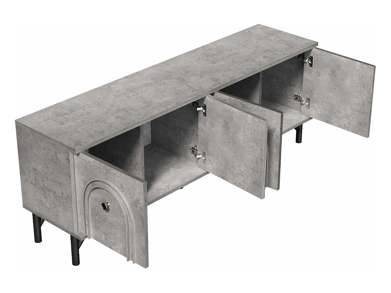 Móvel De Tv* Suporte para TV com 4 portas arqueadas - Suporte para TV moderno - Pernas pretas - para sala de estar e escritório Cinzento