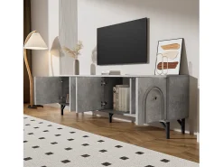 Móvel De Tv* Suporte para TV com 4 portas arqueadas - Suporte para TV moderno - Pernas pretas - para sala de estar e escritório Cinzento