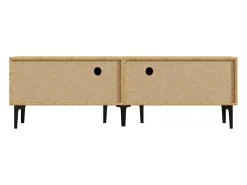 Móvel De Tv|Hauss Spole Suporte para TV com 4 compartimentos - Portas inclinadas - Cor: madeira e preto Natural claro