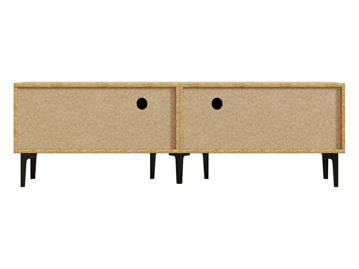 Móvel De Tv|Hauss Spole Suporte para TV com 4 compartimentos - Portas inclinadas - Cor: madeira e preto Natural claro