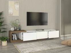Móvel De Tv|Vente-unique Suporte para TV com 3 gavetas e 1 prateleira - Branco e natural - DUKIAN Natural claro / Branco