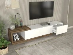 Móvel De Tv|Vente-unique Suporte para TV com 3 gavetas e 1 prateleira - Branco e natural - DUKIAN Natural claro / Branco