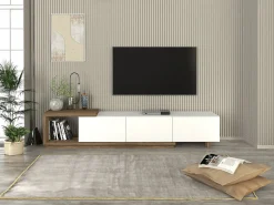 Móvel De Tv|Vente-unique Suporte para TV com 3 gavetas e 1 prateleira - Branco e natural - DUKIAN Natural claro / Branco