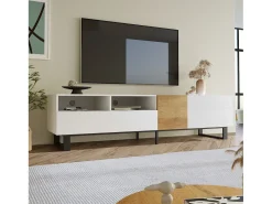 Hauss Spole Suporte para TV com 2 gavetas e 2 portas - pés em metal - cor e madeira^ Móvel De Tv