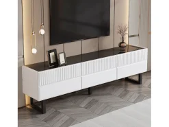 Móvel De Tv|Hauss Spole Suporte para TV com 3 gavetas - Design clássico em preto e - Tampo com acabamento brilhante Branco