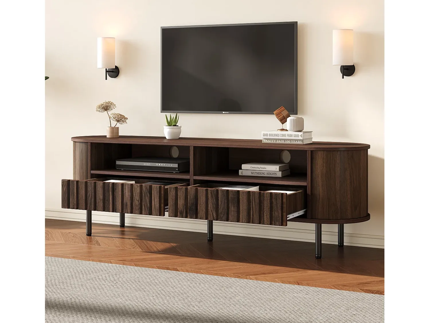 Hauss Spole Suporte para TV com 2 gavetas - Madeira MDF - Cor^ Móvel De Tv